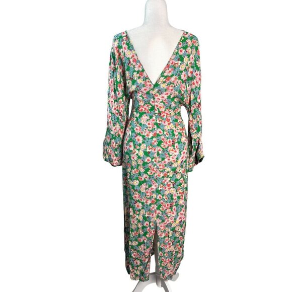 ZARA Floral Print Long Sleeve Midi Dress in Green Long Sleeves Women's Size S - Picture 6 of 13